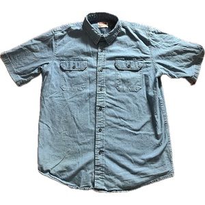 Vintage Wrangler Short Sleeve Denim Jean Button Down Shirt Size Medium